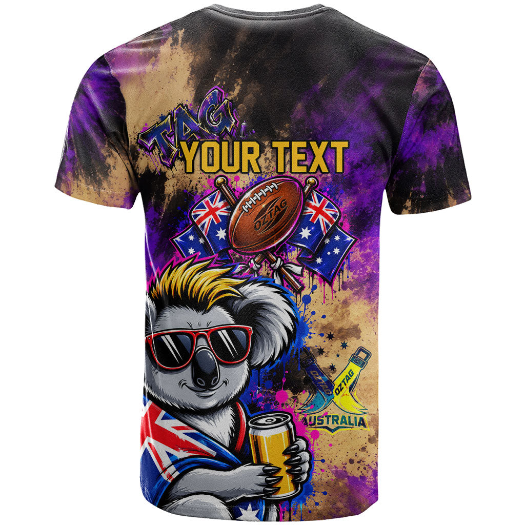 Personalised Australian Oztag Koala Mascot T Shirt Cool Koala Sunglasses Tie Dye Paint Splatter