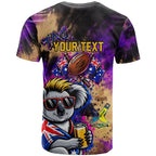 Personalised Australian Oztag Koala Mascot T Shirt Cool Koala Sunglasses Tie Dye Paint Splatter