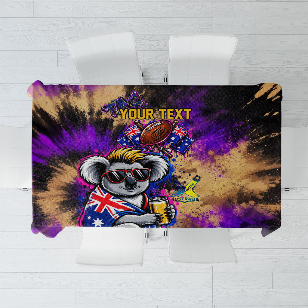 Personalised Australian Oztag Koala Mascot Tablecloth Cool Koala Sunglasses Tie Dye Paint Splatter