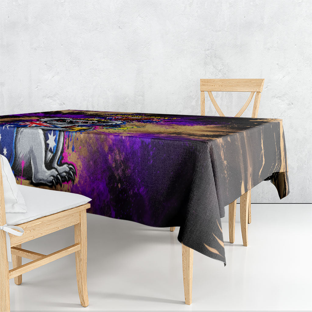 Personalised Australian Oztag Koala Mascot Tablecloth Cool Koala Sunglasses Tie Dye Paint Splatter