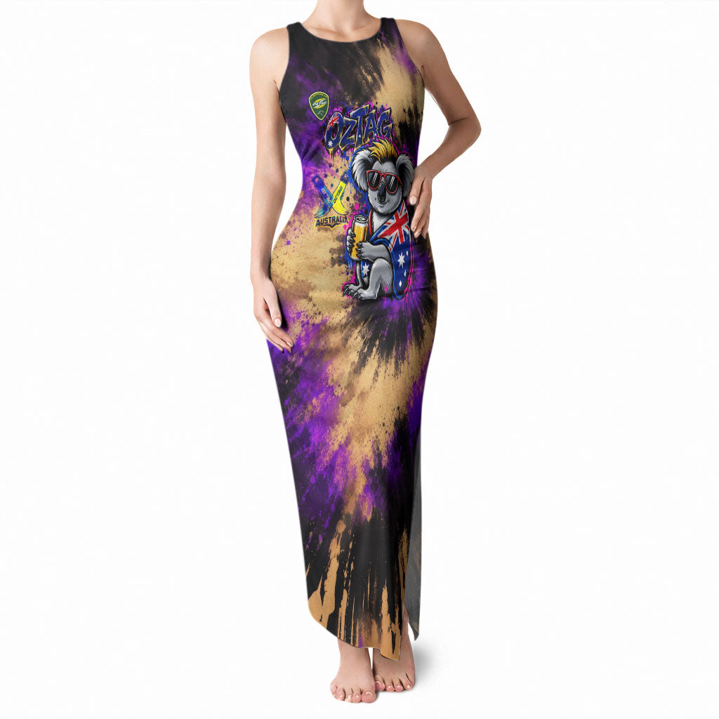 Personalised Australian Oztag Koala Mascot Tank Maxi Dress Cool Koala Sunglasses Tie Dye Paint Splatter