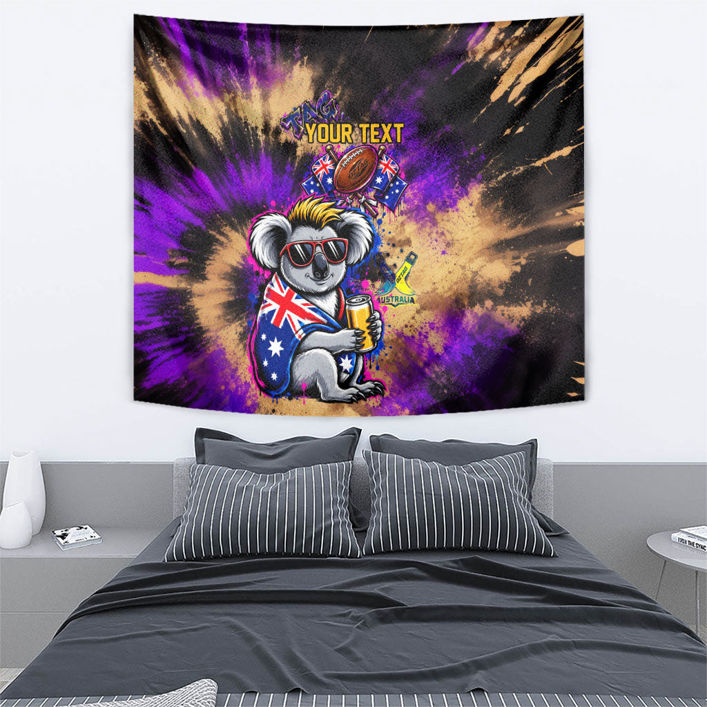 Personalised Australian Oztag Koala Mascot Tapestry Cool Koala Sunglasses Tie Dye Paint Splatter