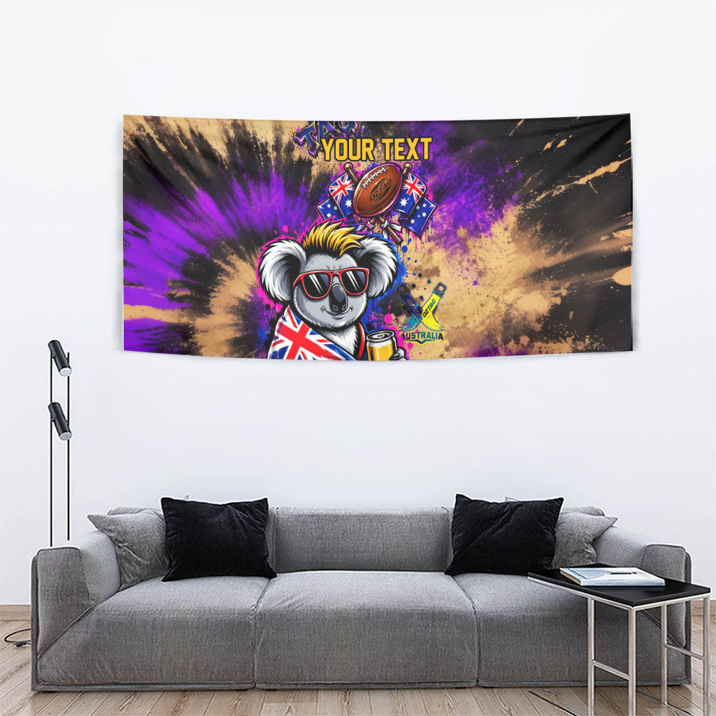Personalised Australian Oztag Koala Mascot Tapestry Cool Koala Sunglasses Tie Dye Paint Splatter
