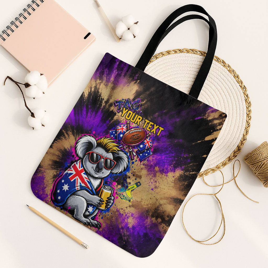 Personalised Australian Oztag Koala Mascot Tote Bag Cool Koala Sunglasses Tie Dye Paint Splatter