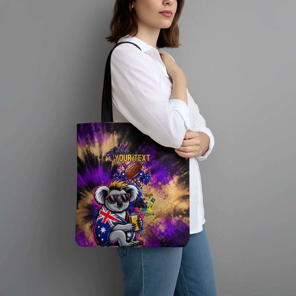 Personalised Australian Oztag Koala Mascot Tote Bag Cool Koala Sunglasses Tie Dye Paint Splatter