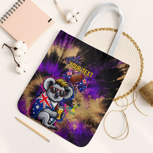 Personalised Australian Oztag Koala Mascot Tote Bag Cool Koala Sunglasses Tie Dye Paint Splatter