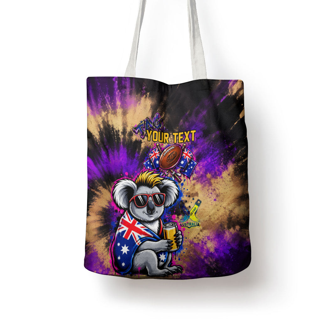 Personalised Australian Oztag Koala Mascot Tote Bag Cool Koala Sunglasses Tie Dye Paint Splatter