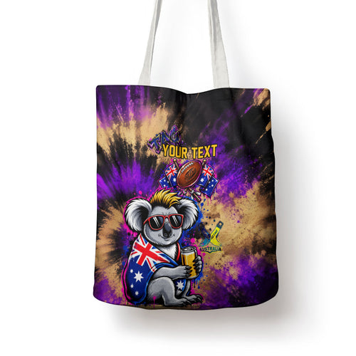 Personalised Australian Oztag Koala Mascot Tote Bag Cool Koala Sunglasses Tie Dye Paint Splatter