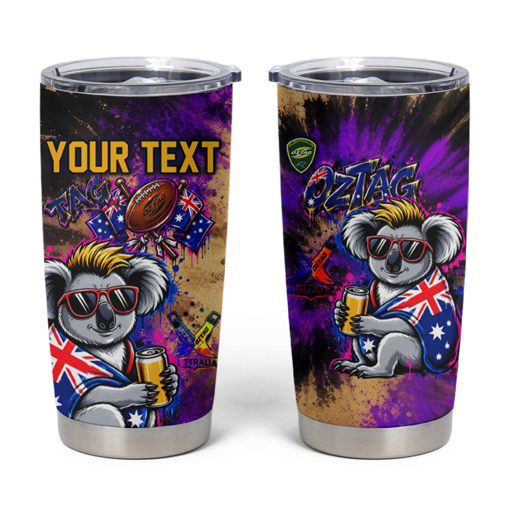 Personalised Australian Oztag Koala Mascot Tumbler Cup Cool Koala Sunglasses Tie Dye Paint Splatter