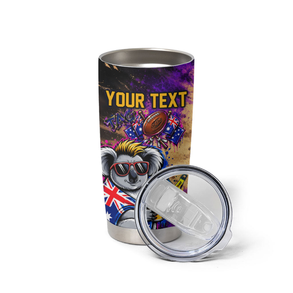 Personalised Australian Oztag Koala Mascot Tumbler Cup Cool Koala Sunglasses Tie Dye Paint Splatter