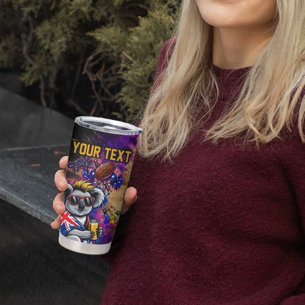 Personalised Australian Oztag Koala Mascot Tumbler Cup Cool Koala Sunglasses Tie Dye Paint Splatter