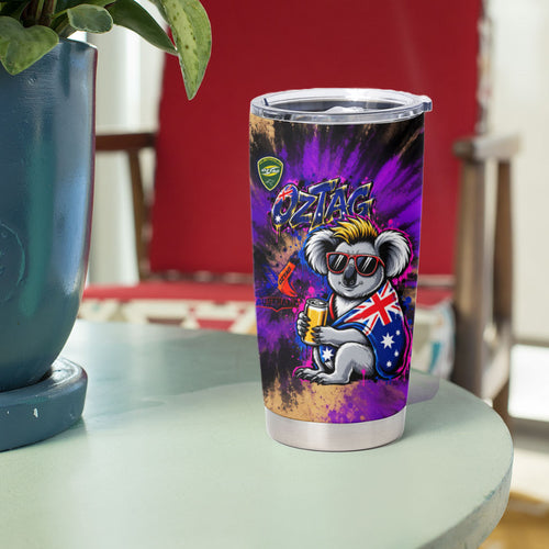 Personalised Australian Oztag Koala Mascot Tumbler Cup Cool Koala Sunglasses Tie Dye Paint Splatter