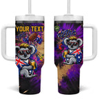 Personalised Australian Oztag Koala Mascot Tumbler With Handle Cool Koala Sunglasses Tie Dye Paint Splatter