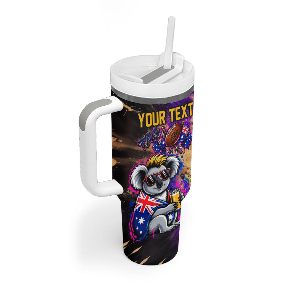 Personalised Australian Oztag Koala Mascot Tumbler With Handle Cool Koala Sunglasses Tie Dye Paint Splatter