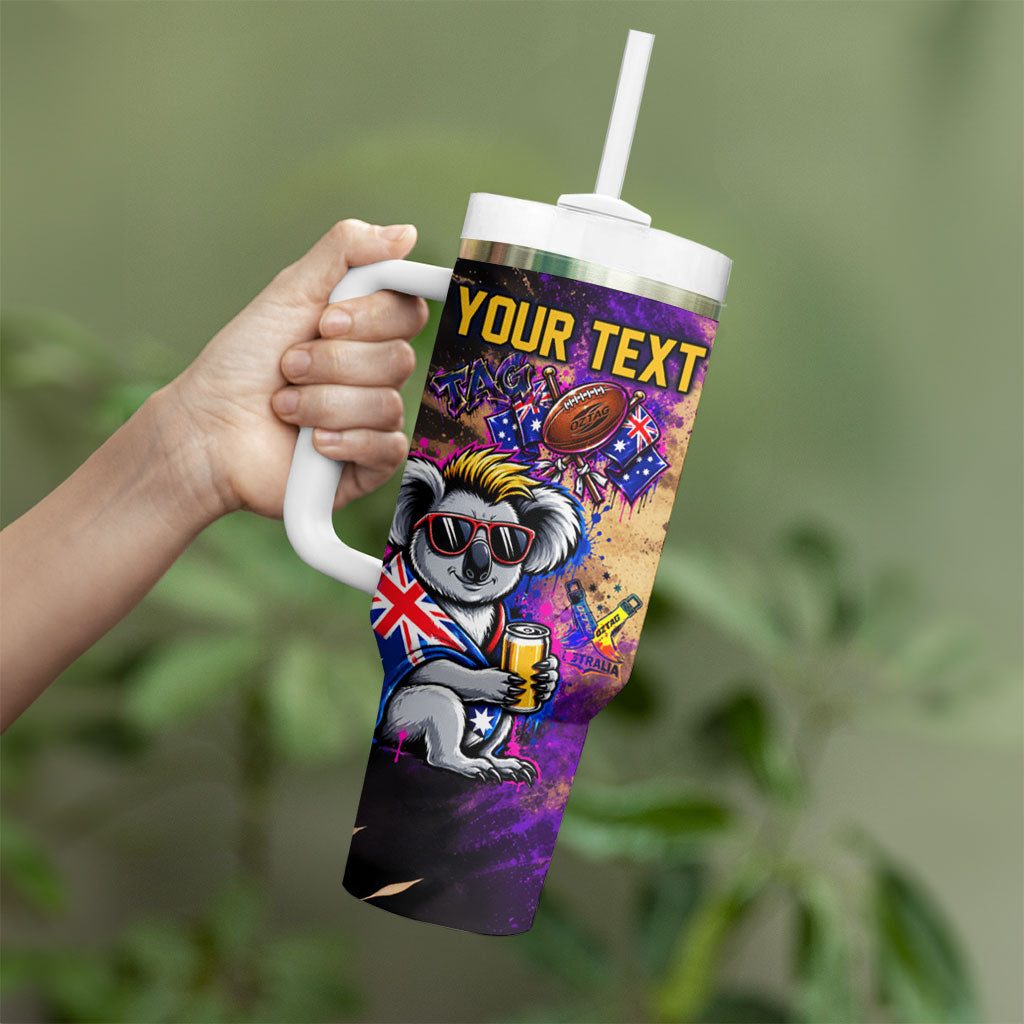 Personalised Australian Oztag Koala Mascot Tumbler With Handle Cool Koala Sunglasses Tie Dye Paint Splatter