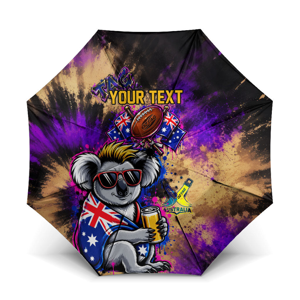 Personalised Australian Oztag Koala Mascot Umbrella Cool Koala Sunglasses Tie Dye Paint Splatter