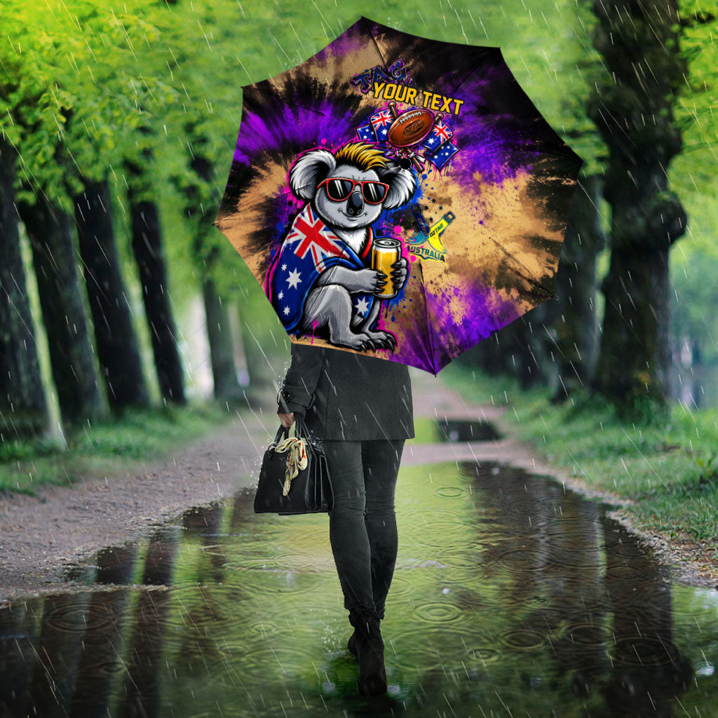 Personalised Australian Oztag Koala Mascot Umbrella Cool Koala Sunglasses Tie Dye Paint Splatter