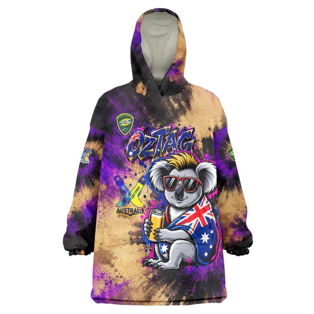 Personalised Australian Oztag Koala Mascot Wearable Blanket Hoodie Cool Koala Sunglasses Tie Dye Paint Splatter