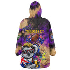 Personalised Australian Oztag Koala Mascot Wearable Blanket Hoodie Cool Koala Sunglasses Tie Dye Paint Splatter