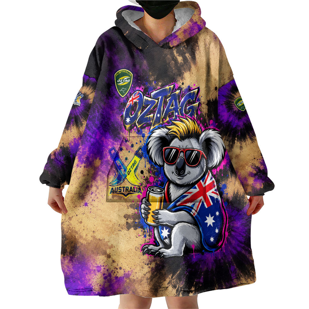 Personalised Australian Oztag Koala Mascot Wearable Blanket Hoodie Cool Koala Sunglasses Tie Dye Paint Splatter
