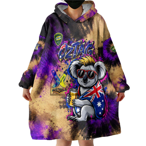 Personalised Australian Oztag Koala Mascot Wearable Blanket Hoodie Cool Koala Sunglasses Tie Dye Paint Splatter