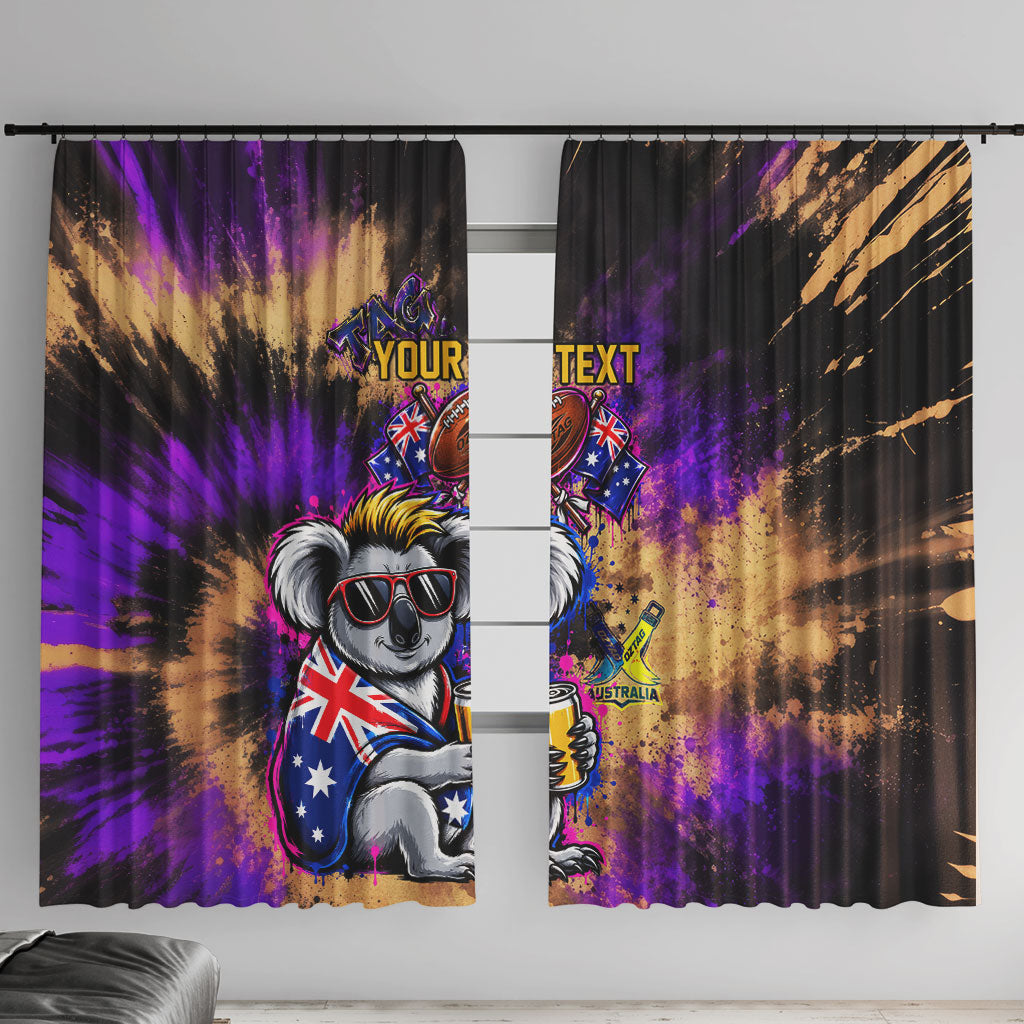 Personalised Australian Oztag Koala Mascot Window Curtain Cool Koala Sunglasses Tie Dye Paint Splatter