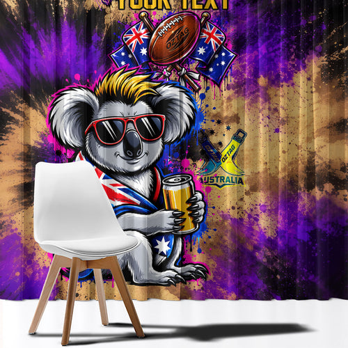 Personalised Australian Oztag Koala Mascot Window Curtain Cool Koala Sunglasses Tie Dye Paint Splatter