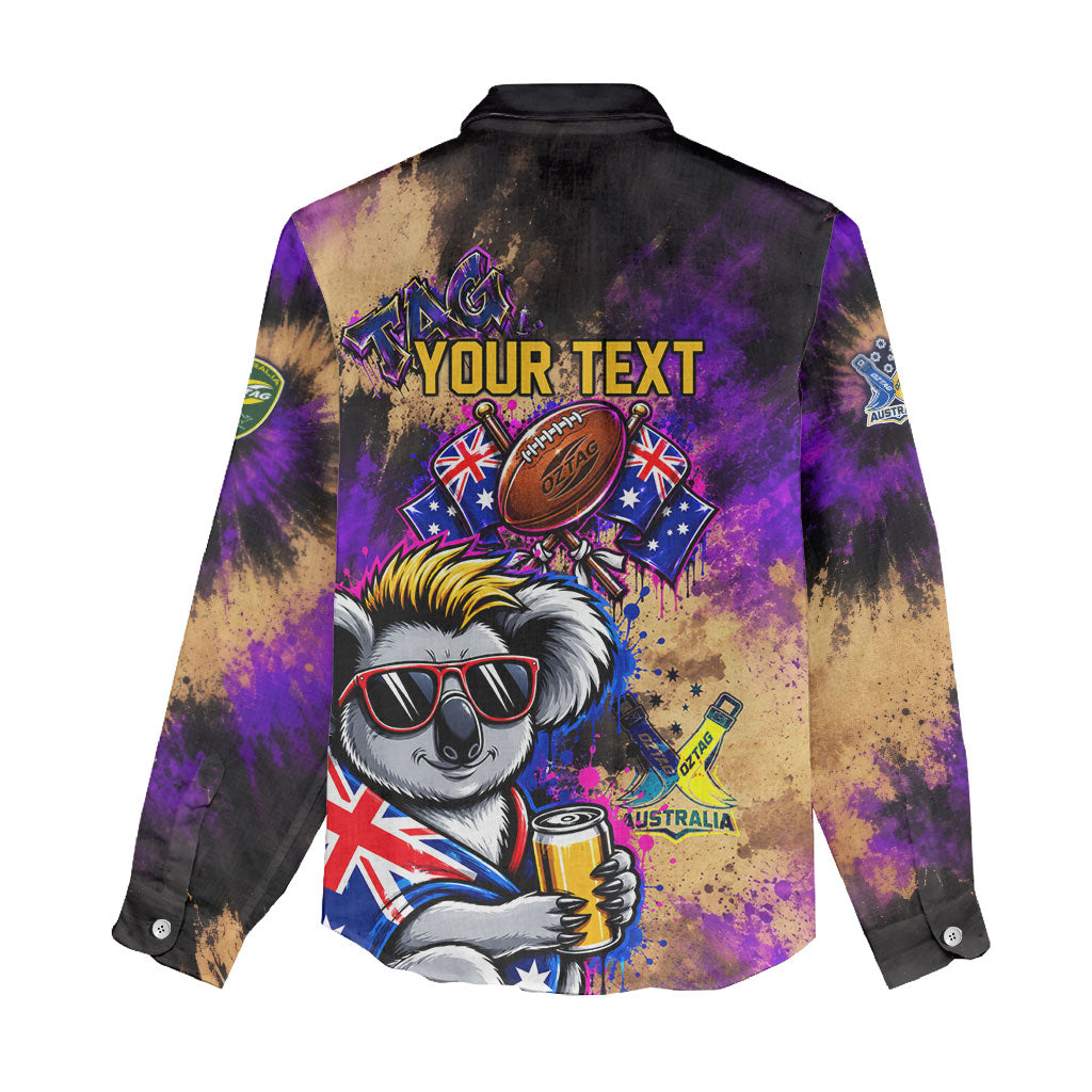 Personalised Australian Oztag Koala Mascot Women Casual Shirt Cool Koala Sunglasses Tie Dye Paint Splatter