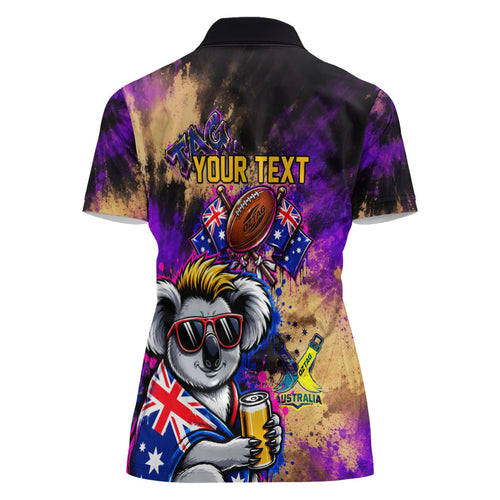 Personalised Australian Oztag Koala Mascot Women Polo Shirt Cool Koala Sunglasses Tie Dye Paint Splatter