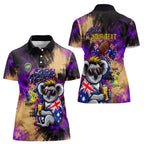 Personalised Australian Oztag Koala Mascot Women Polo Shirt Cool Koala Sunglasses Tie Dye Paint Splatter