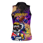 Personalised Australian Oztag Koala Mascot Women Sleeveless Polo Shirt Cool Koala Sunglasses Tie Dye Paint Splatter