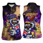Personalised Australian Oztag Koala Mascot Women Sleeveless Polo Shirt Cool Koala Sunglasses Tie Dye Paint Splatter