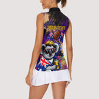 Personalised Australian Oztag Koala Mascot Women Sleeveless Polo Shirt Cool Koala Sunglasses Tie Dye Paint Splatter