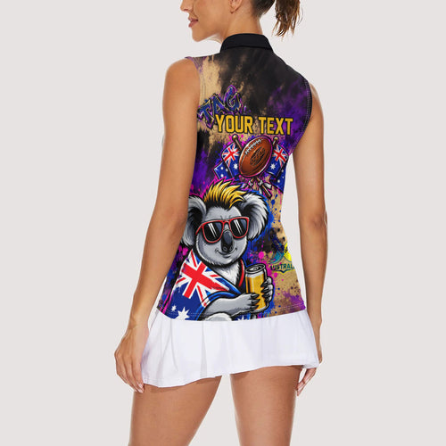 Personalised Australian Oztag Koala Mascot Women Sleeveless Polo Shirt Cool Koala Sunglasses Tie Dye Paint Splatter