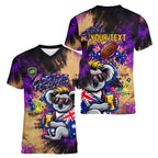 Personalised Australian Oztag Koala Mascot Women V-Neck T-Shirt Cool Koala Sunglasses Tie Dye Paint Splatter