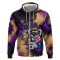 Personalised Australian Oztag Koala Mascot Zip Hoodie Cool Koala Sunglasses Tie Dye Paint Splatter