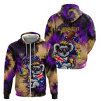 Personalised Australian Oztag Koala Mascot Zip Hoodie Cool Koala Sunglasses Tie Dye Paint Splatter
