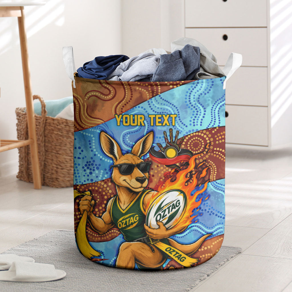 Personalised Australian Oztag Kangaroo Mascot Laundry Basket Indigenous Dot Art Style Aboriginal Culture