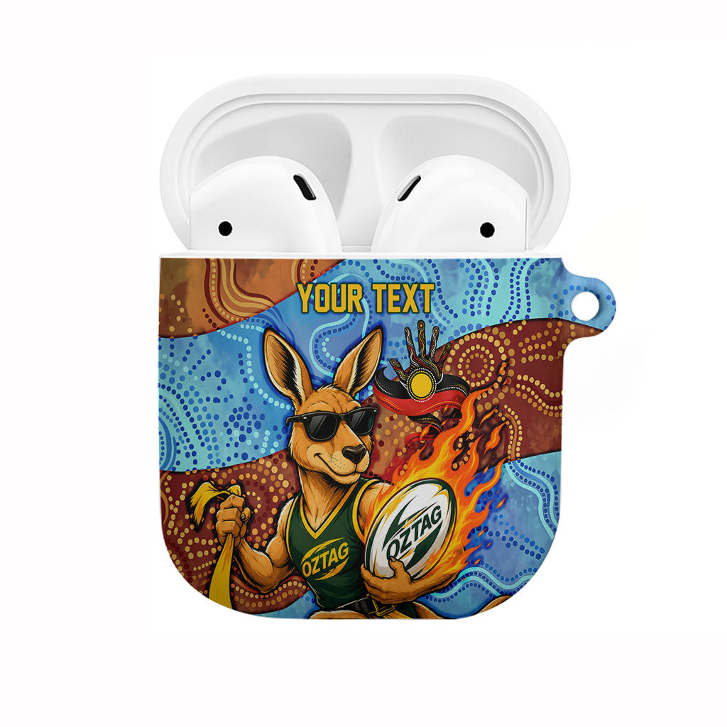 Personalised Australian Oztag Kangaroo Mascot AirPods Case Indigenous Dot Art Style Aboriginal Culture