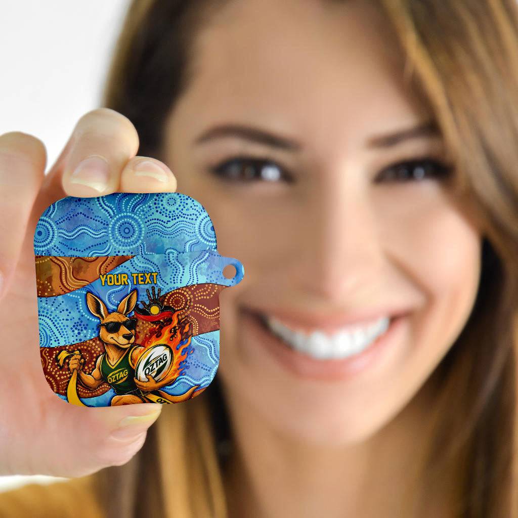 Personalised Australian Oztag Kangaroo Mascot AirPods Case Indigenous Dot Art Style Aboriginal Culture