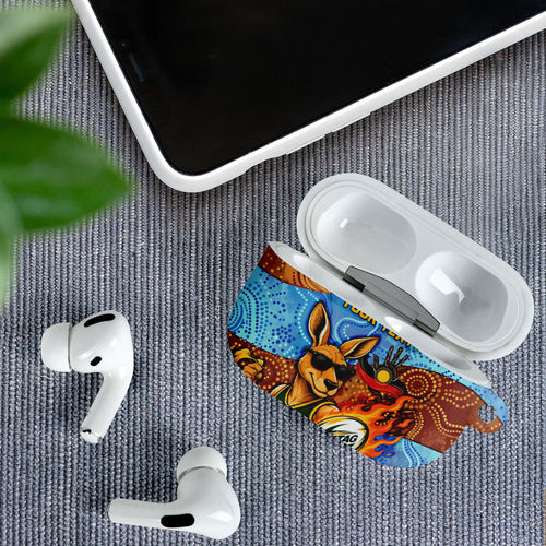 Personalised Australian Oztag Kangaroo Mascot AirPods Case Indigenous Dot Art Style Aboriginal Culture