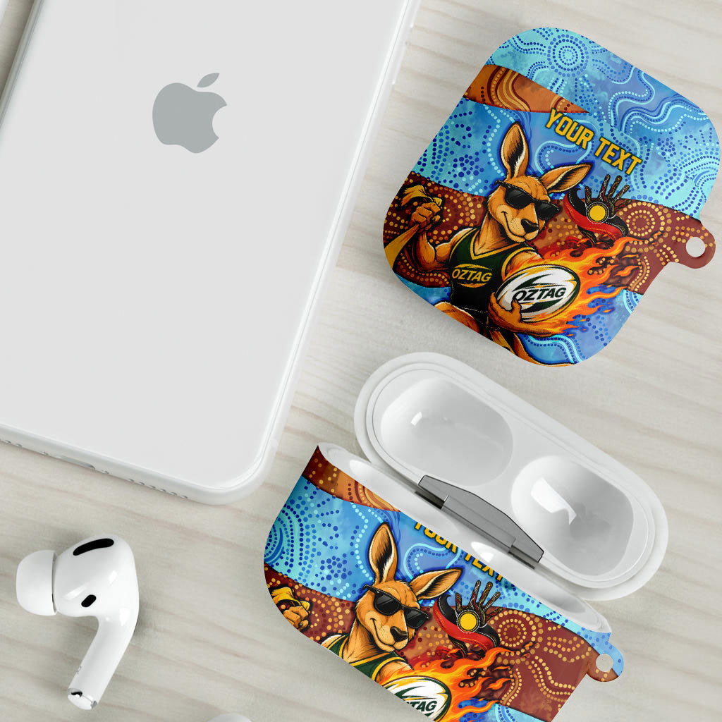 Personalised Australian Oztag Kangaroo Mascot AirPods Case Indigenous Dot Art Style Aboriginal Culture