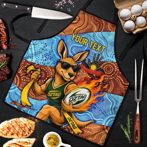 Personalised Australian Oztag Kangaroo Mascot Apron Indigenous Dot Art Style Aboriginal Culture