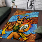 Personalised Australian Oztag Kangaroo Mascot Area Rug Indigenous Dot Art Style Aboriginal Culture