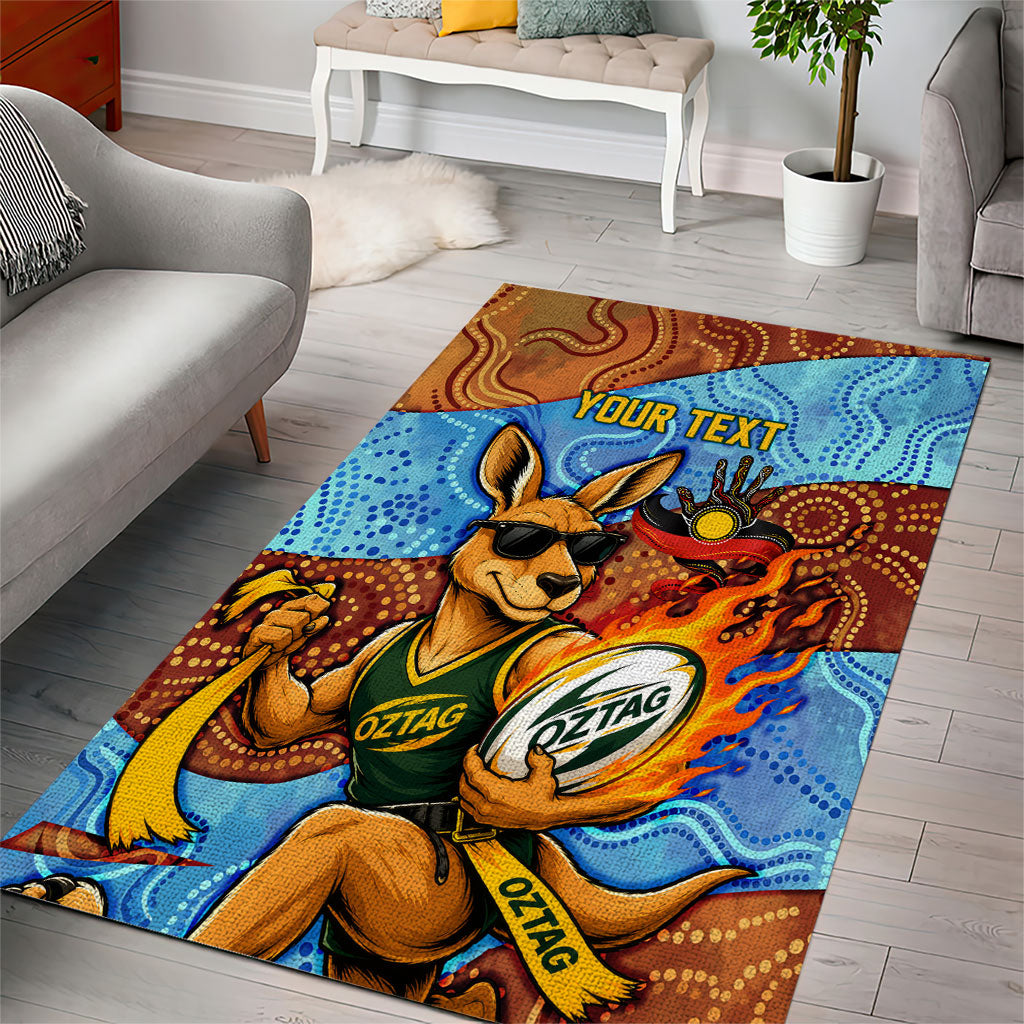 Personalised Australian Oztag Kangaroo Mascot Area Rug Indigenous Dot Art Style Aboriginal Culture