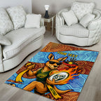 Personalised Australian Oztag Kangaroo Mascot Area Rug Indigenous Dot Art Style Aboriginal Culture
