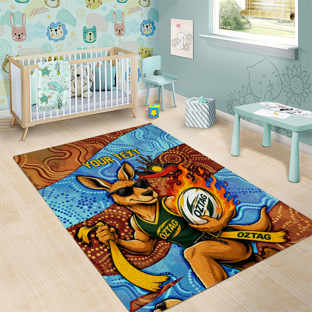 Personalised Australian Oztag Kangaroo Mascot Area Rug Indigenous Dot Art Style Aboriginal Culture