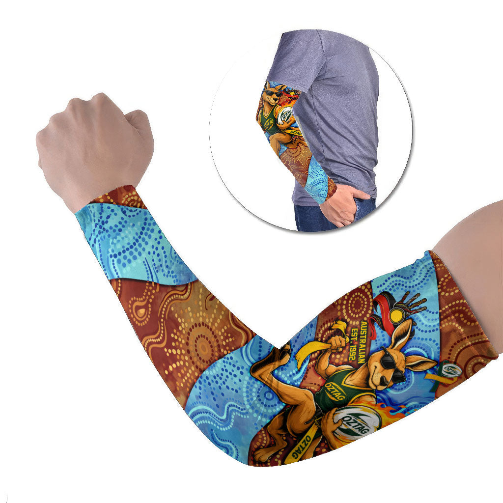 Personalised Australian Oztag Kangaroo Mascot Arm Sleeves Indigenous Dot Art Style Aboriginal Culture