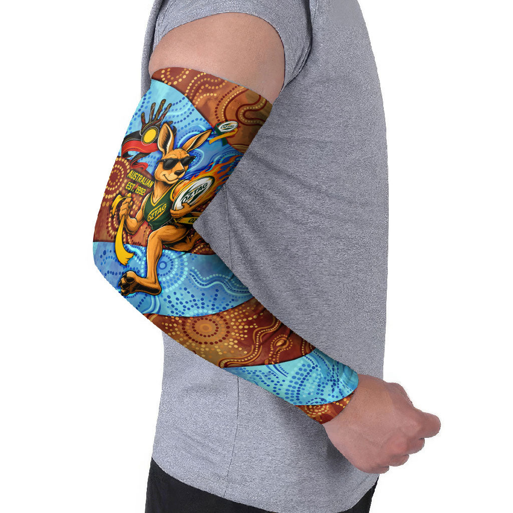 Personalised Australian Oztag Kangaroo Mascot Arm Sleeves Indigenous Dot Art Style Aboriginal Culture