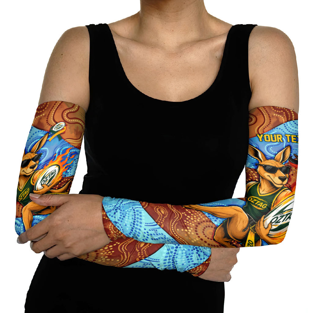 Personalised Australian Oztag Kangaroo Mascot Arm Sleeves Indigenous Dot Art Style Aboriginal Culture